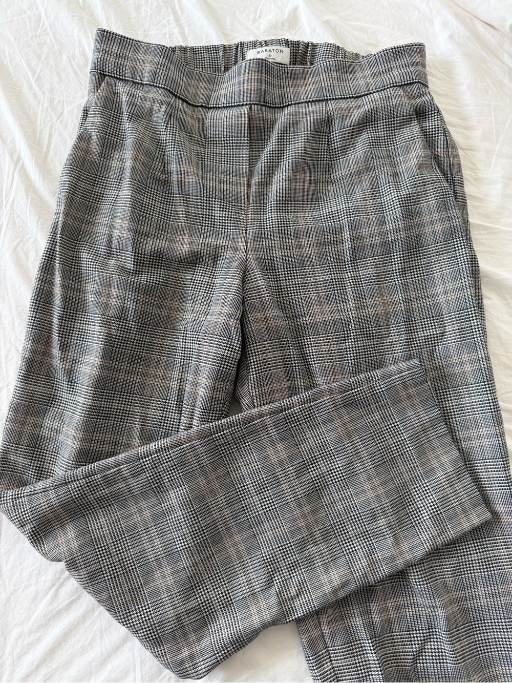 Babaton Grey Plaid Cropped Dress Pants